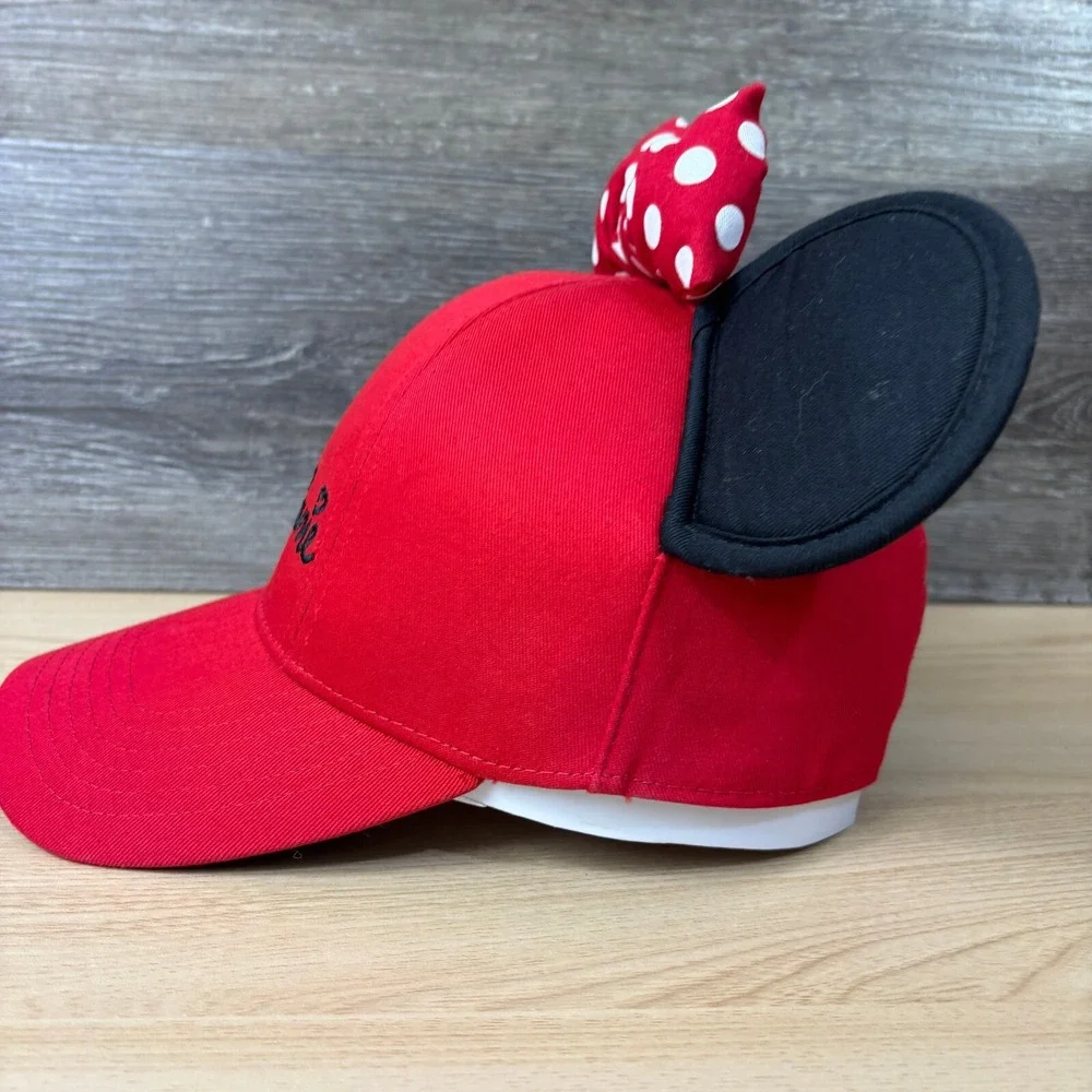 Minnie‎ Mouse Hat Cap Snap Back Womens Red White Bow Ears Polka Dot Disney